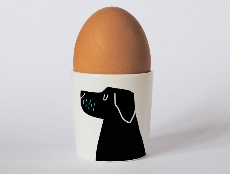 Happiness Black Lab Egg Cup Turquoise