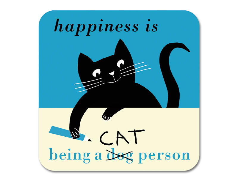 Happiness Pencil Cat Coaster Turquoise