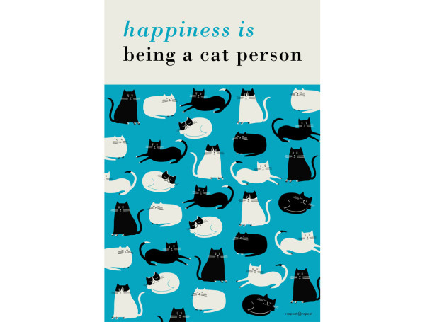 Happiness Tea Towel Cat Person Turquoise