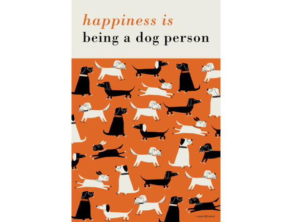 Happiness Tea Towel Dog Person Orange