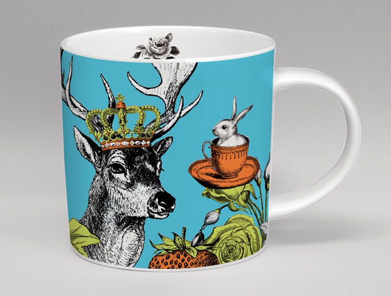 Menagerie Stag Bone China Mug Turquoise