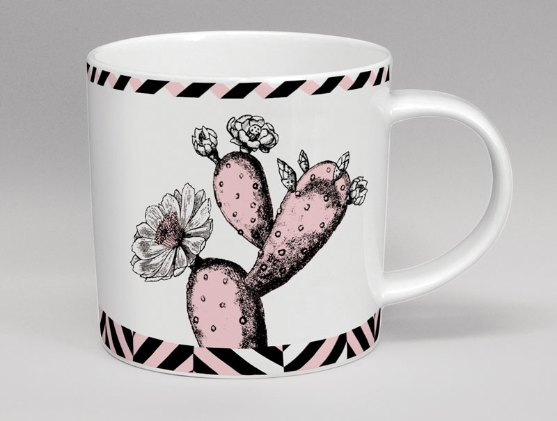 Hothouse Cactus Flower Mug Pink & White