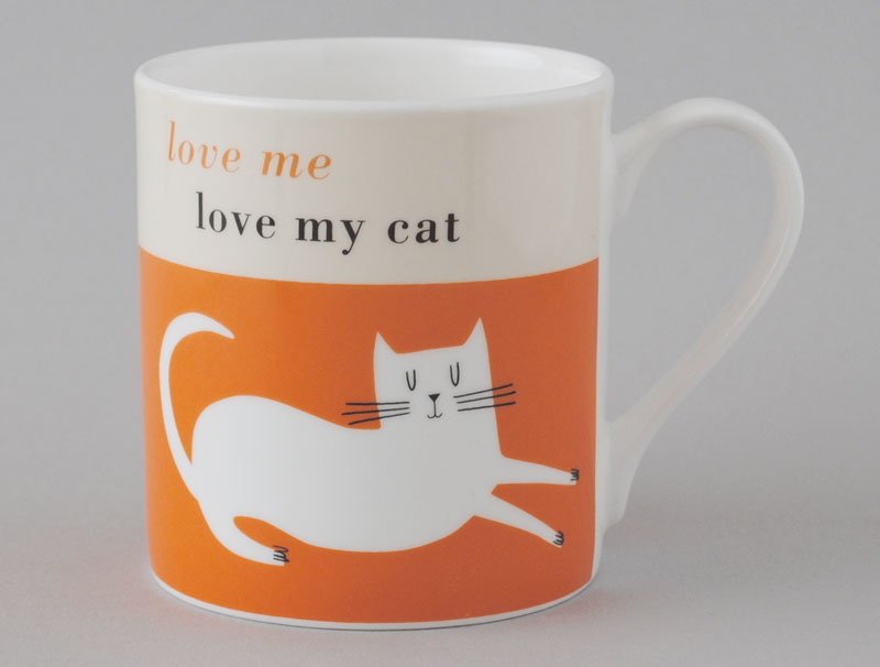 Happiness Cat Bone China Mug Orange