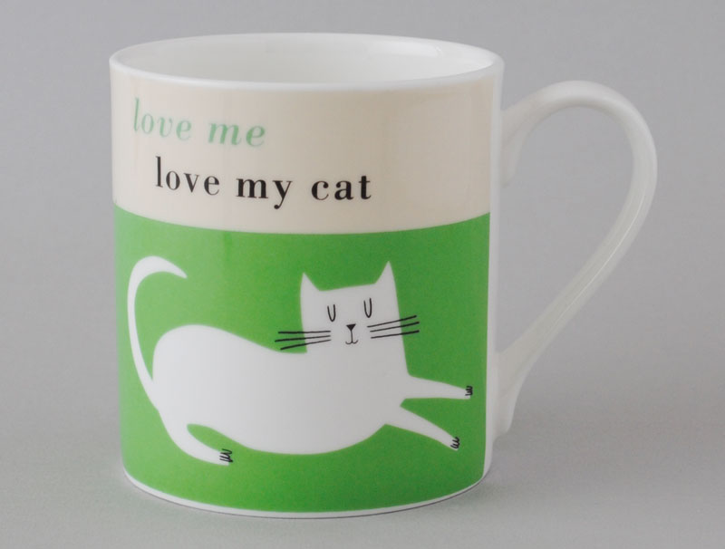 Happiness Cat Bone China Mug Green