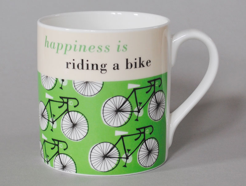 Happiness Cycling Bone China Mug Green