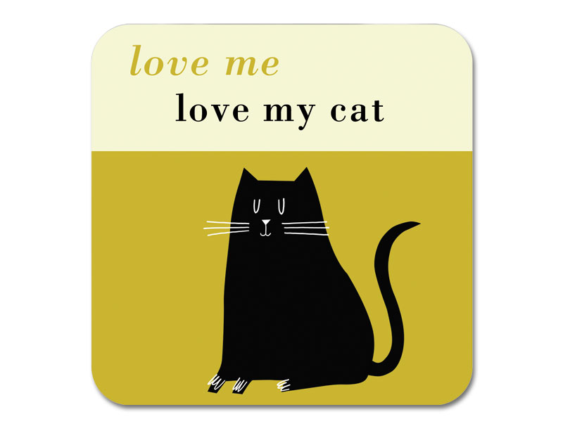 Happiness Black  Cat Coaster Olive