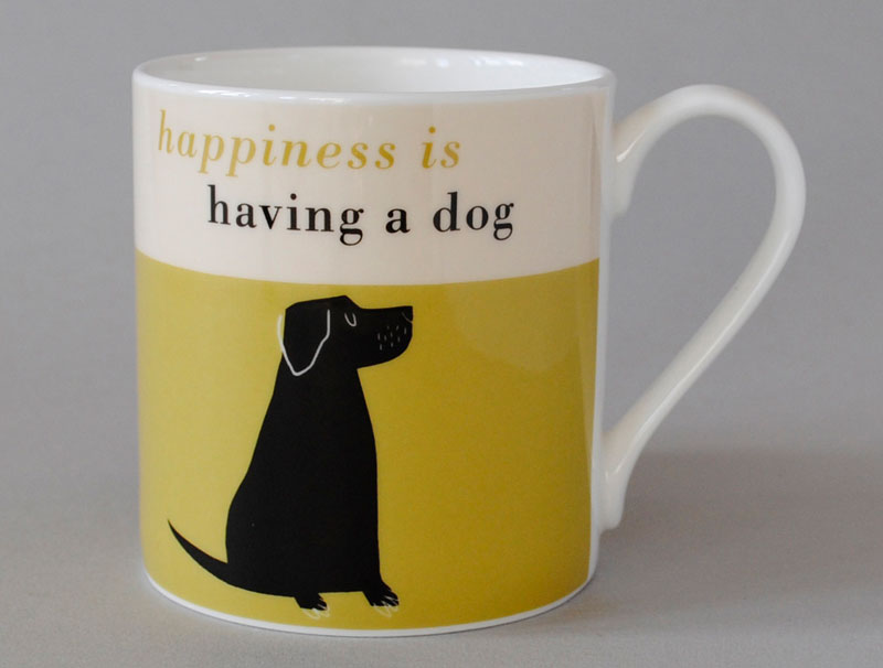 Happiness Black Lab Bone China Mug Olive