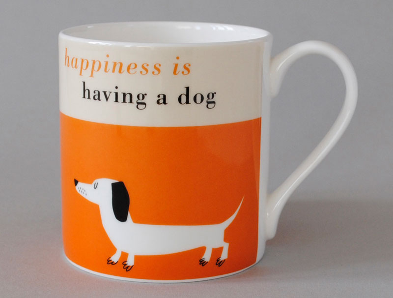 Happiness Sausage Dog Bone China Mug Orange