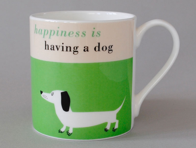 Happiness Sausage Dog Bone China  Mug Green