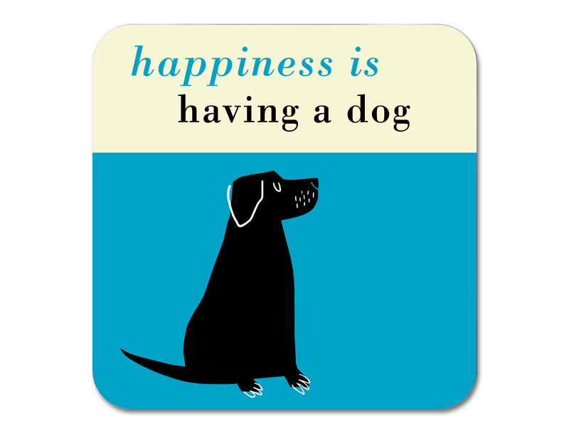 Happiness Black Lab Coaster Turquoise