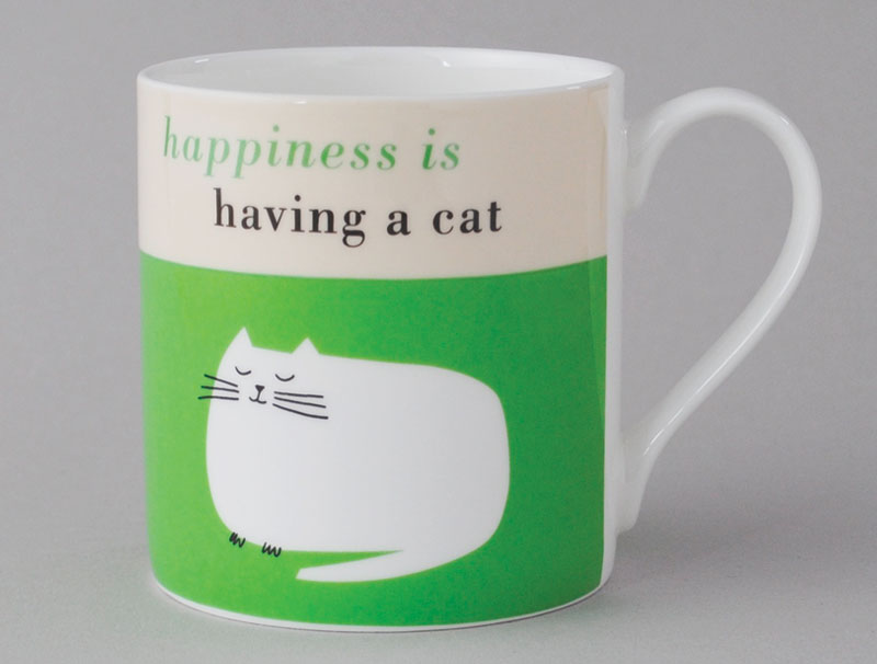 Happiness Catnap Bone China  Mug Green