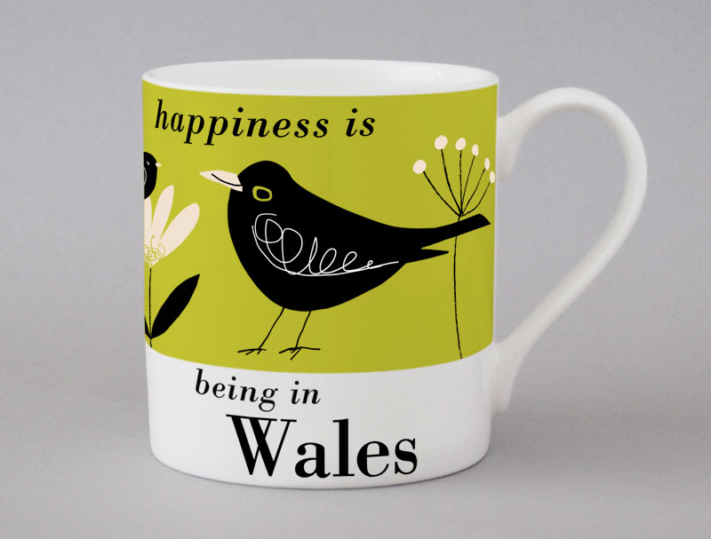 Country & Coast | Wales Mug | Blackbird | Green