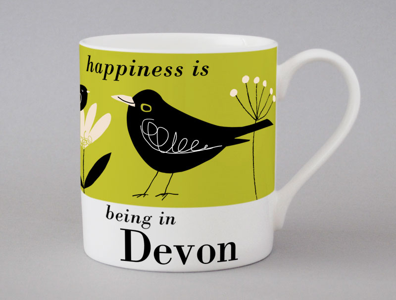 Country & Coast | Devon Mug | Blackbird | Green