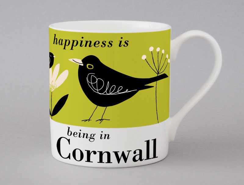 Country & Coast | Cornwall Mug | Blackbird | Green
