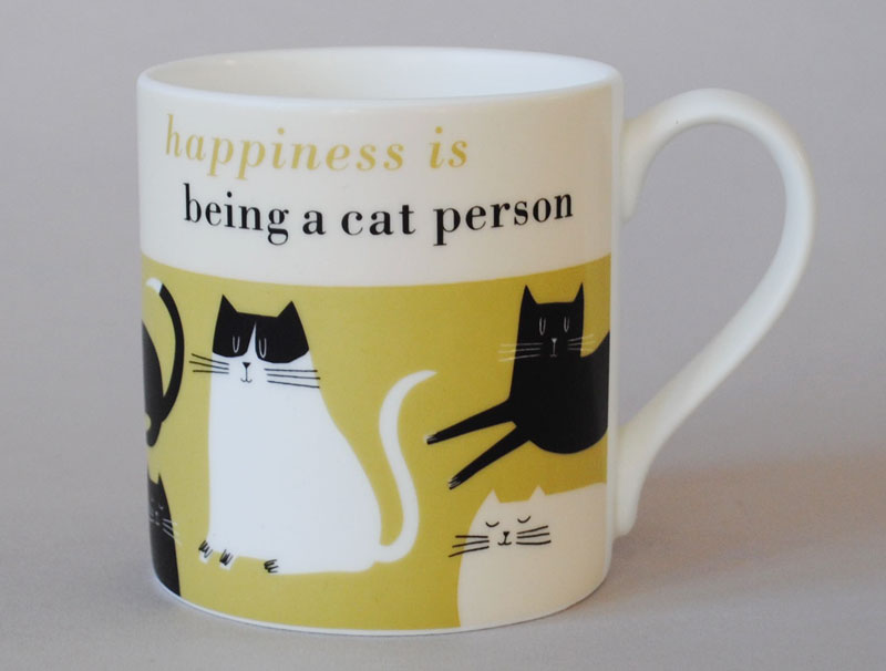 Happiness Cat Person Bone China Mug Olive