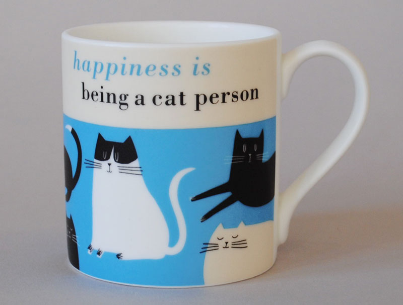Happiness Cat Person Bone China Mug Turquoise