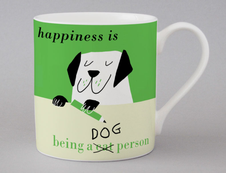 Happiness Dog Pencil Bone China Mug Green