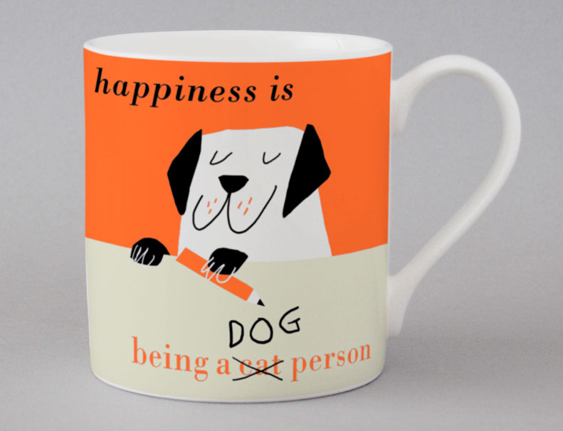 Happiness Dog Pencil Bone China Mug Orange