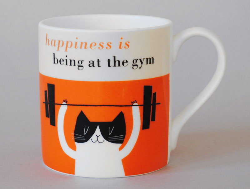 Happiness Gym Cat Bone China Mug Orange