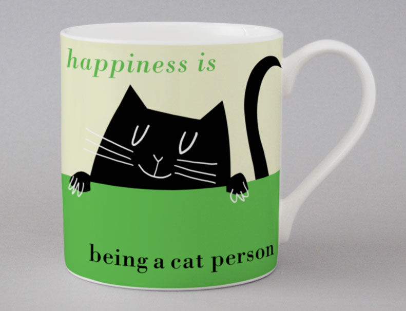 Happiness Peeping Cat Bone China Mug Green