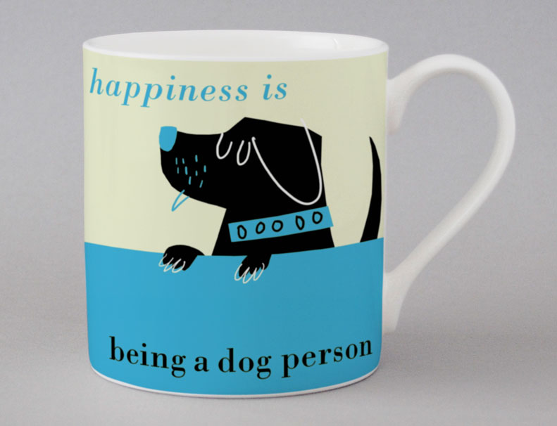 Happiness Peeping Dog Bone China Mug Turquoise