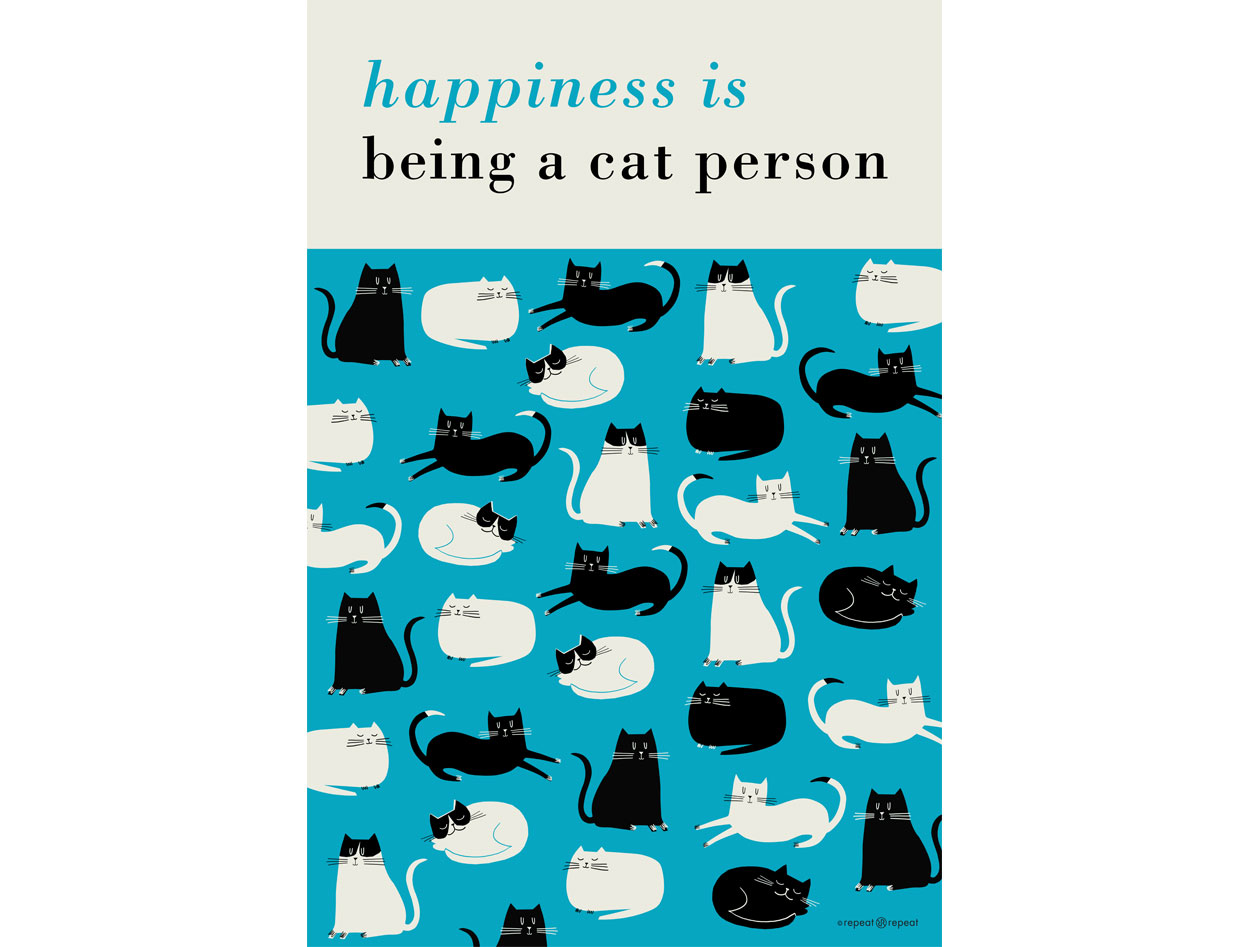 Happiness Tea Towel Cat Person Turquoise