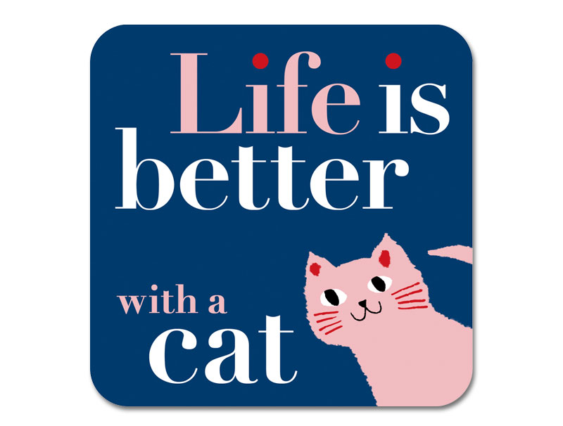Life Peering Cat Pink Coaster