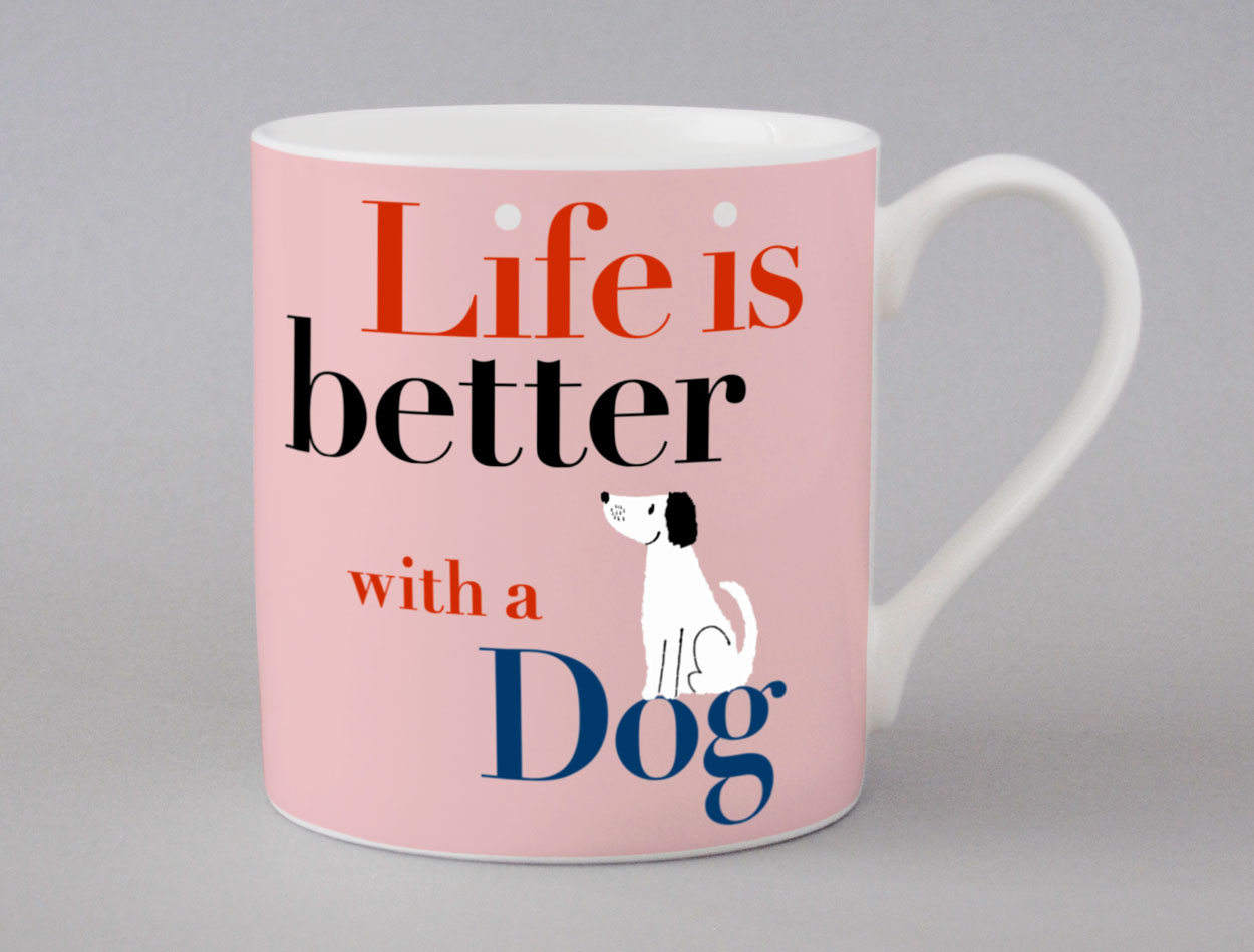 Life Sitting Dog Mug Pink