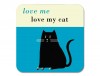 Happiness Black  Cat Coaster Turquoise