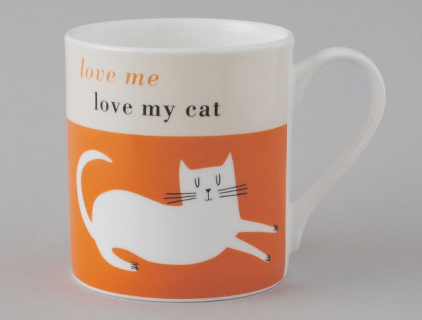 Happiness Cat Bone China Mug Orange