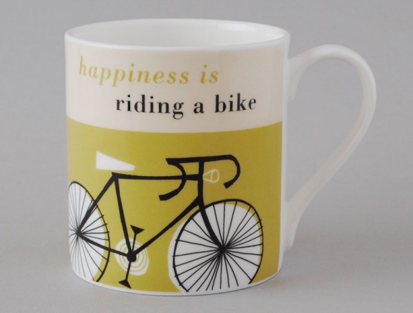 Happiness Bike Bone China Mug Olive